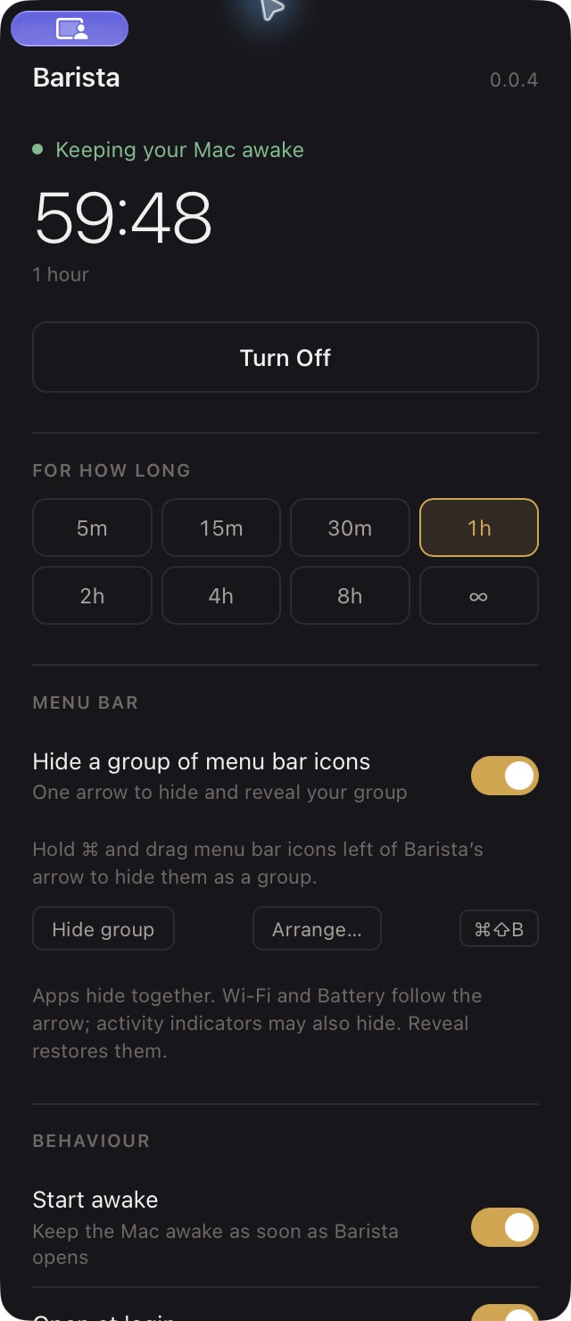 A one-hour Barista session with its countdown running